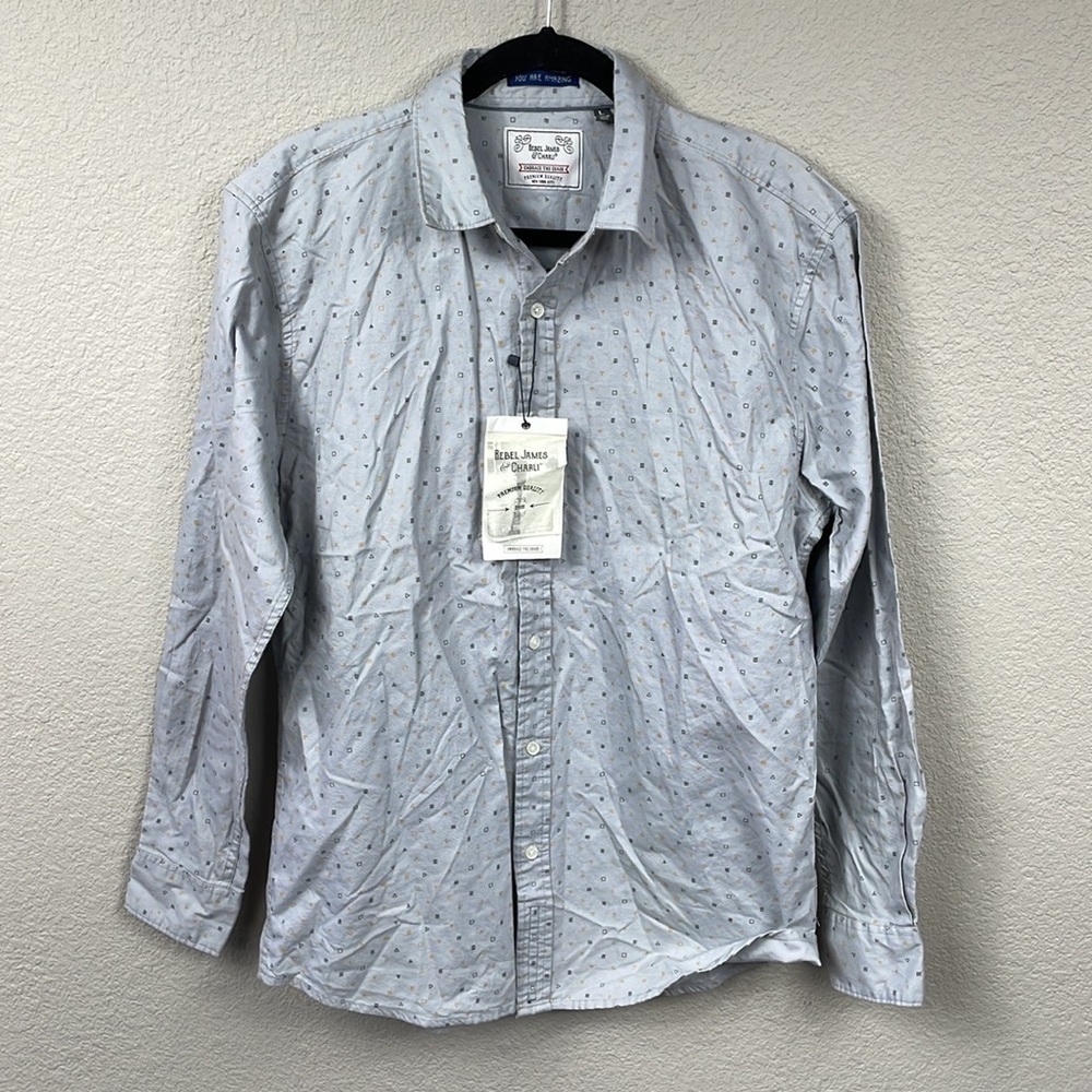 Nwt Rebel James & Charli Long Sleeve Mini Geo Shirt Grey Gray Button Front Sz L